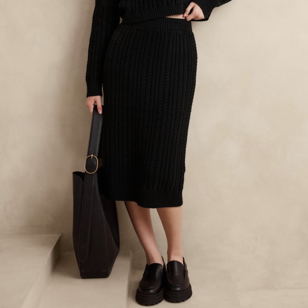 Banana Republic black Cable Midi Sweater Skirt Sz Large L BNWOT